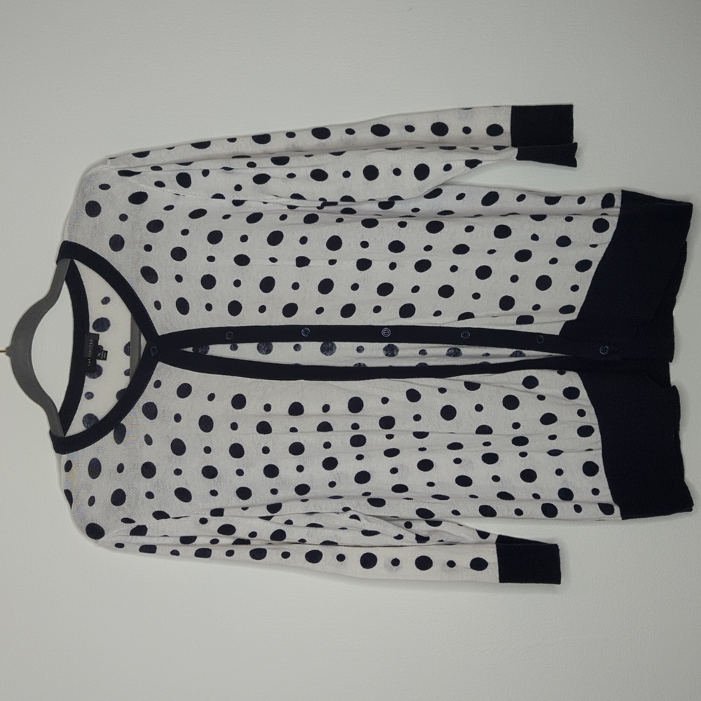 The Limited cardigan blue polka dots white sweater 3/4 length sleeves